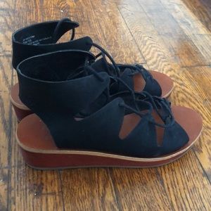 Jessica Simpson black faux leather lace-up sandals